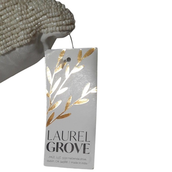 Laurel Grove Beaded Decorative Owl Pillow Gold/White 12"x12" - Picture 3 of 5